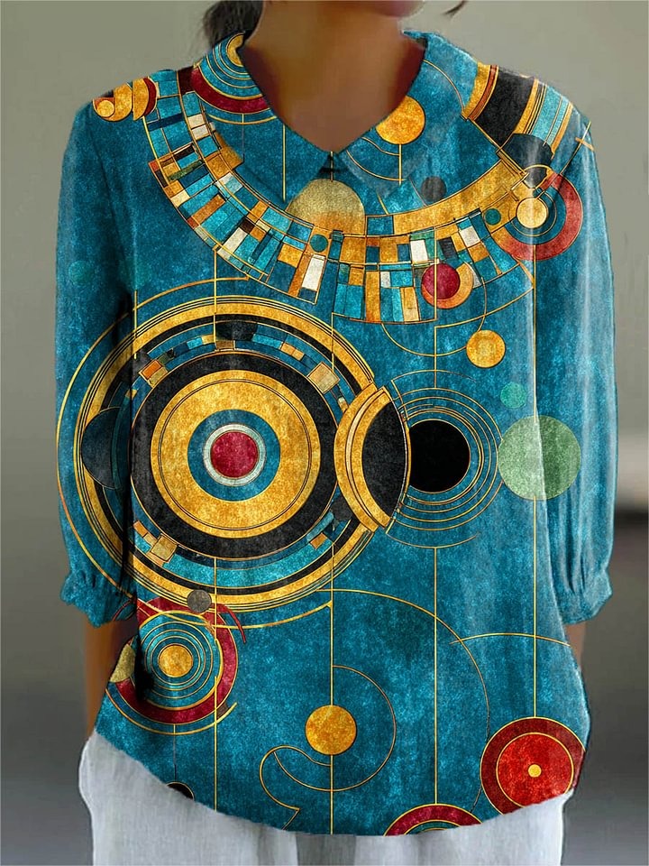 Women's Abstract Geometric Pattern Art Print Casual 100% Cotton Wide Leg Jumpsuit