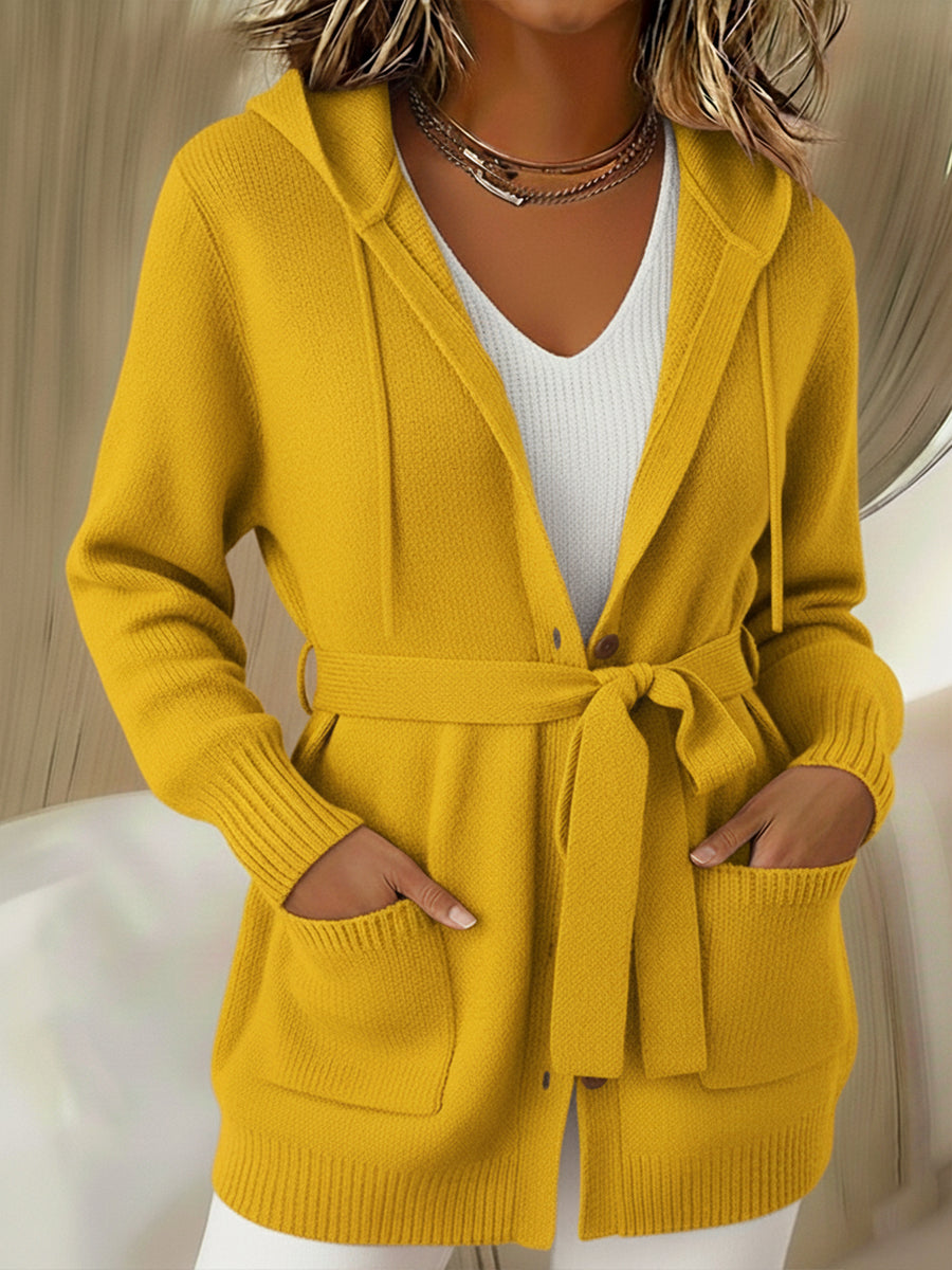 Women's Belted Hooded Cardigan Sweater