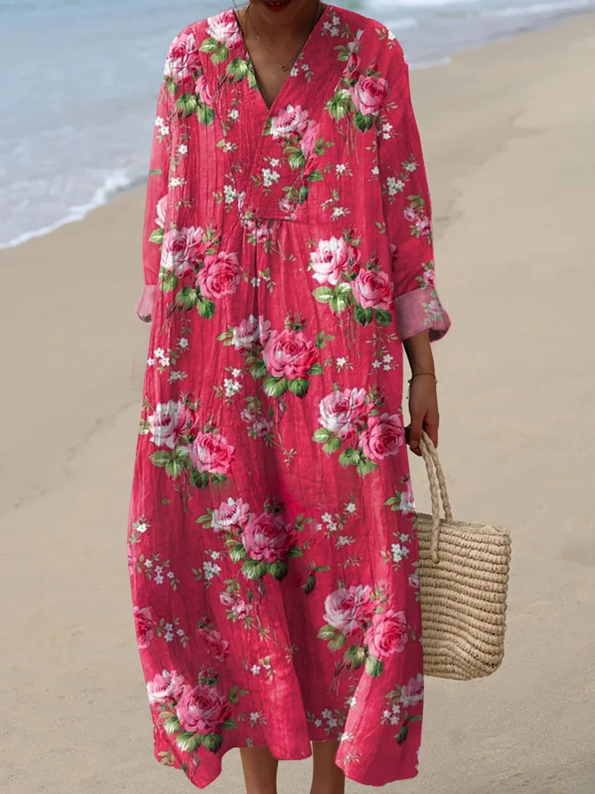 Vintage Floral Art Print Knit Turtleneck Pullover Sweater