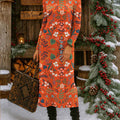 Women's Floral Print Turtleneck Long Sleeve Casual Loose Knit Dress