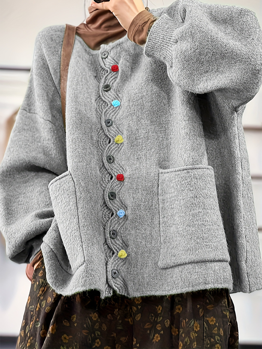 Colorful Button Thick Wool Loose Cardigan Sweater