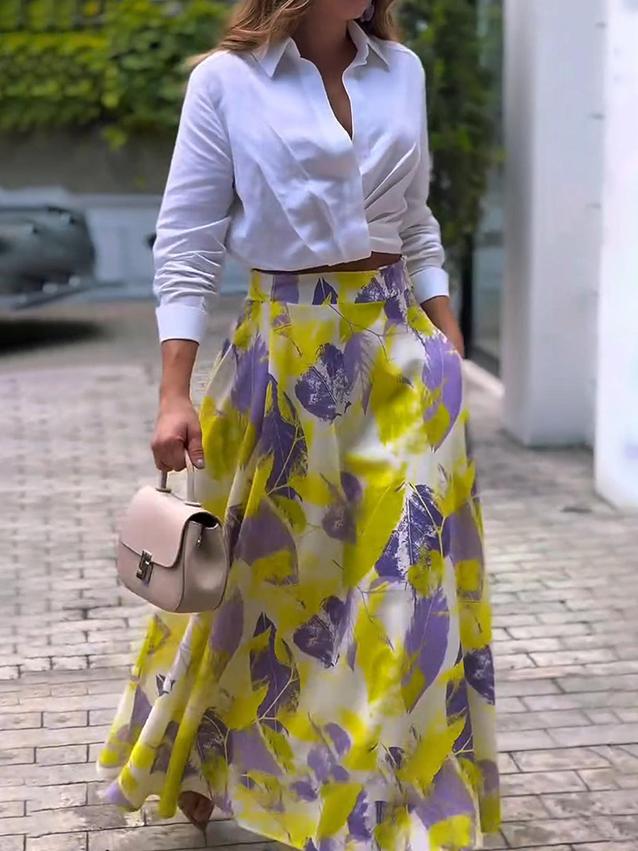 Women's Elegant Art Painting Leaf Print Skirt