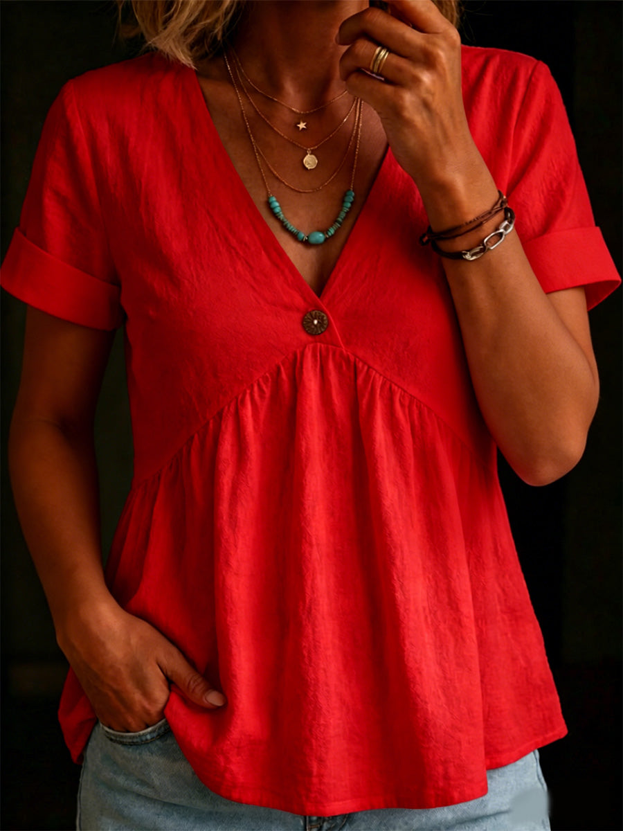 Women's V-neck Short-sleeved Cotton Top