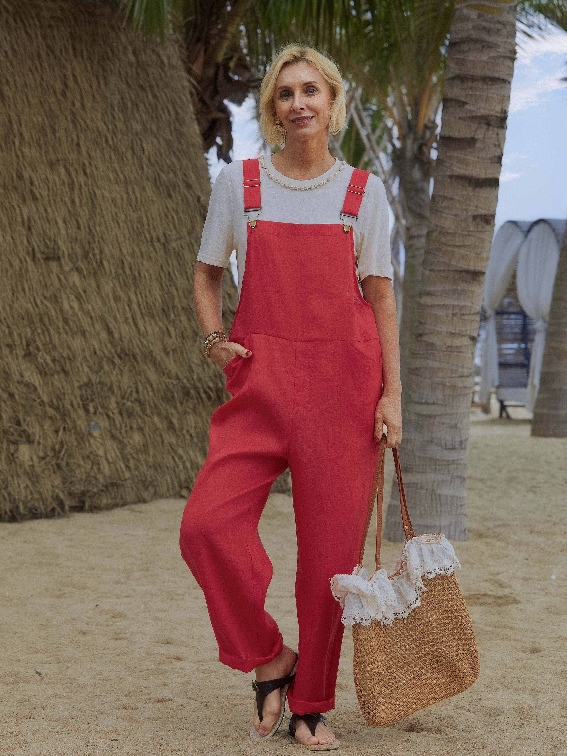 Women's 100% Linen Wide Leg Jumpsuit