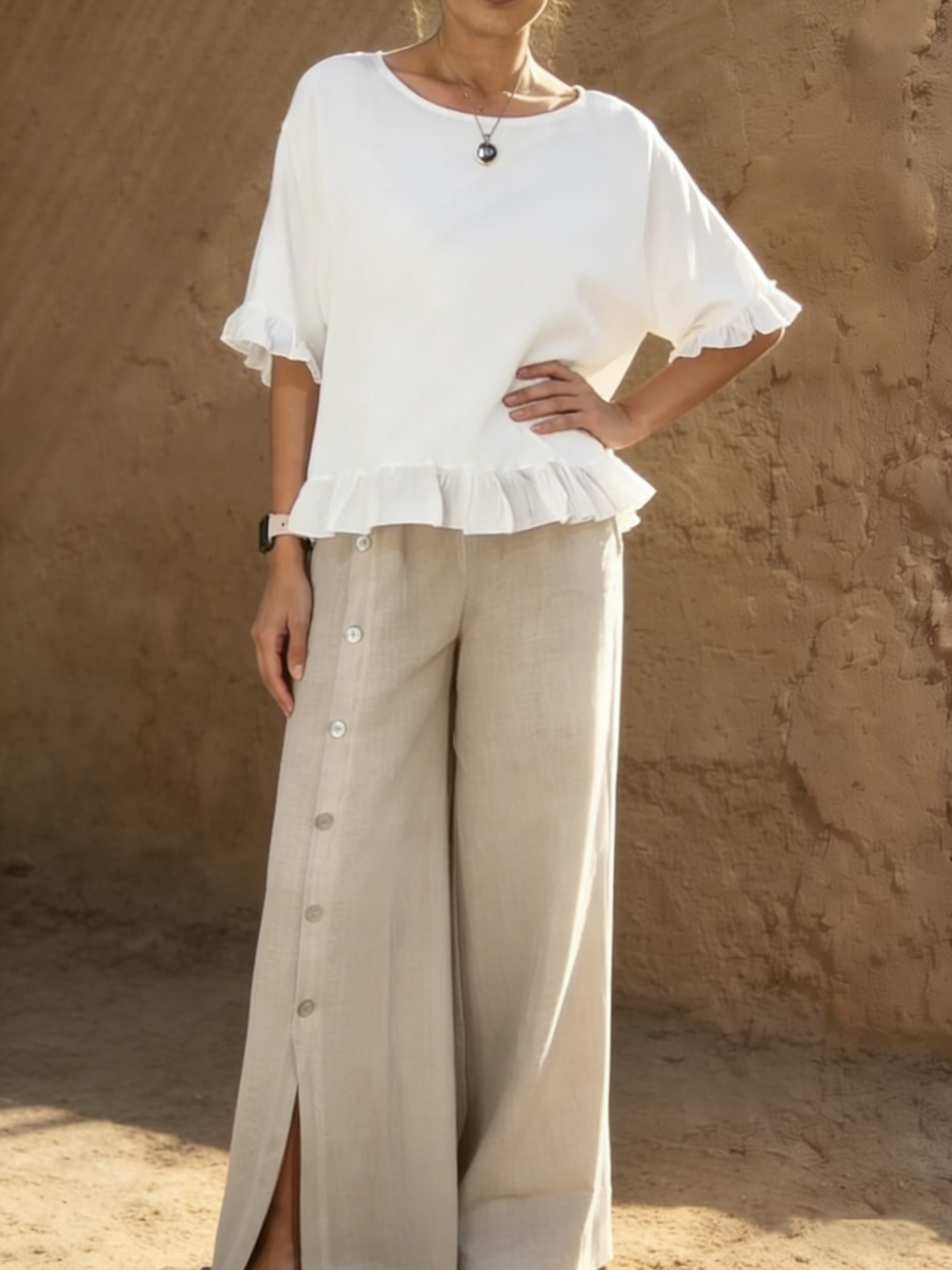Retro Ruffled Loose Cotton-linen Blouse Top