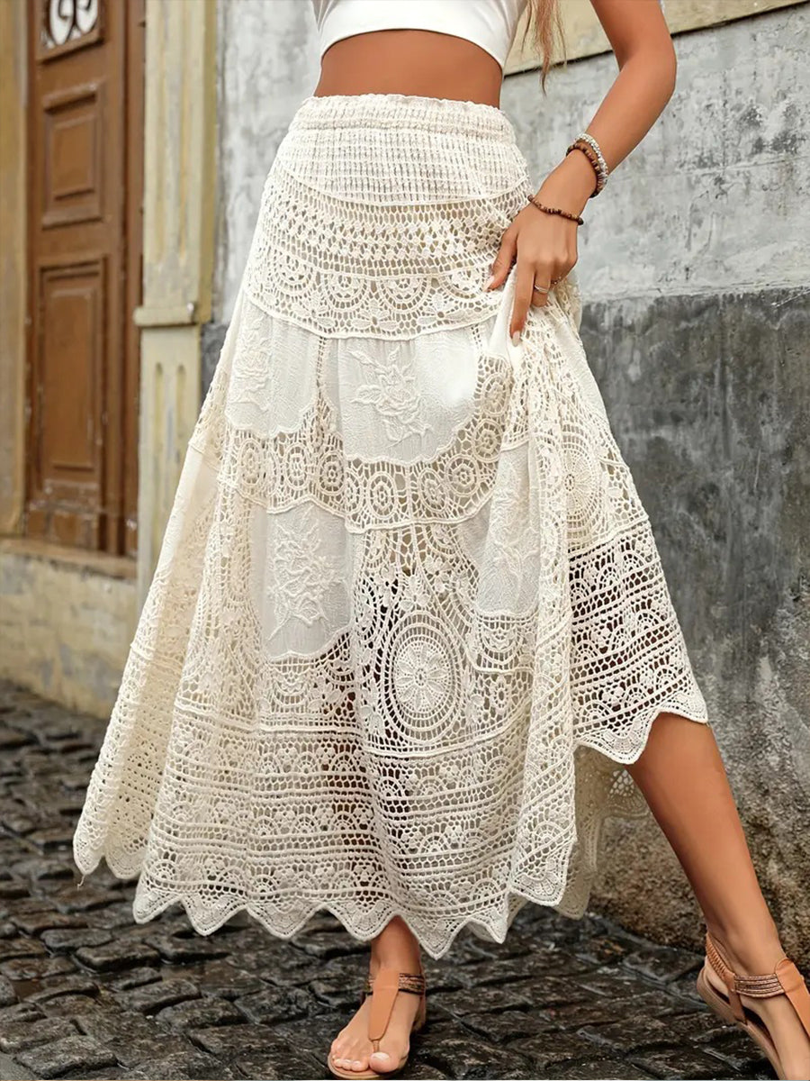 Women's Vintage Hollow Knitted Flared Cotton Skirt