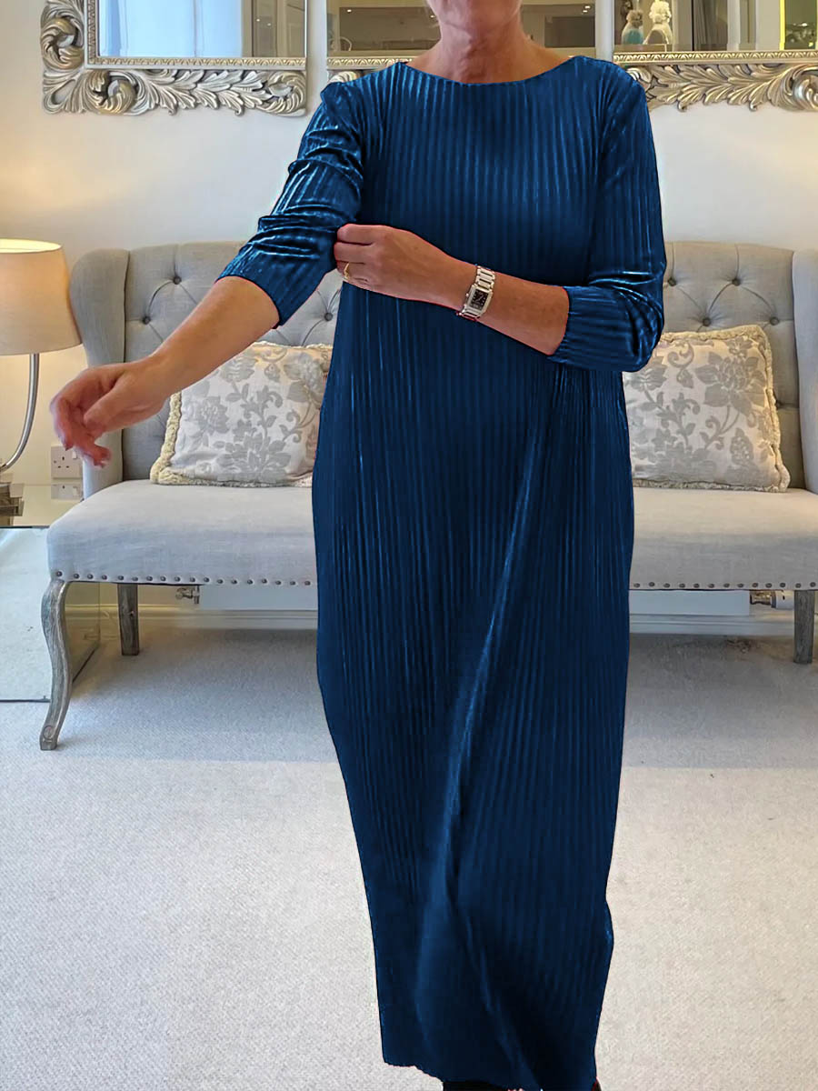 Women's Solid Color Round Neck Long Sleeve Velvet Casual Loose Dress