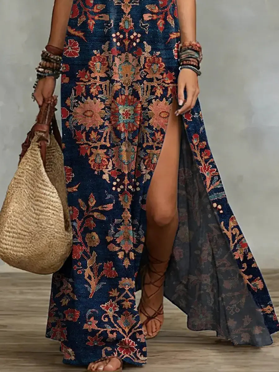 Women's Retro Ethnic Floral Pattern Art Print Casual Stylish Cotton Dress