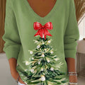 Women's Christmas Tree Art Print Casual Pullover Sweater
