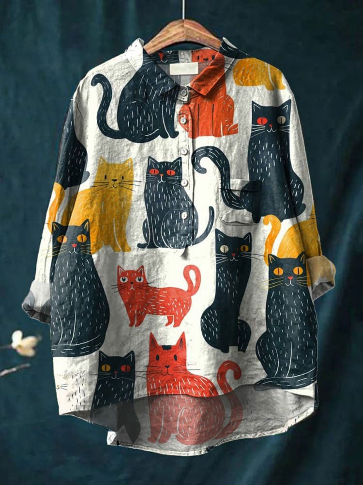Women's Cat Print Casual Shirt
