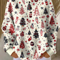 Women's Christmas Tree Art Print Casual Waffle Henry Collar Sweatshirt
