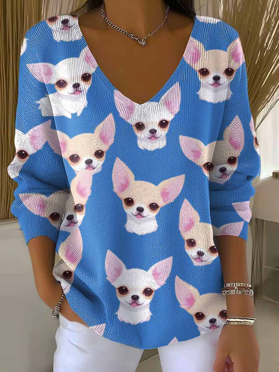 womens-lovely-dogs-art-print-casual-pullover-sweater