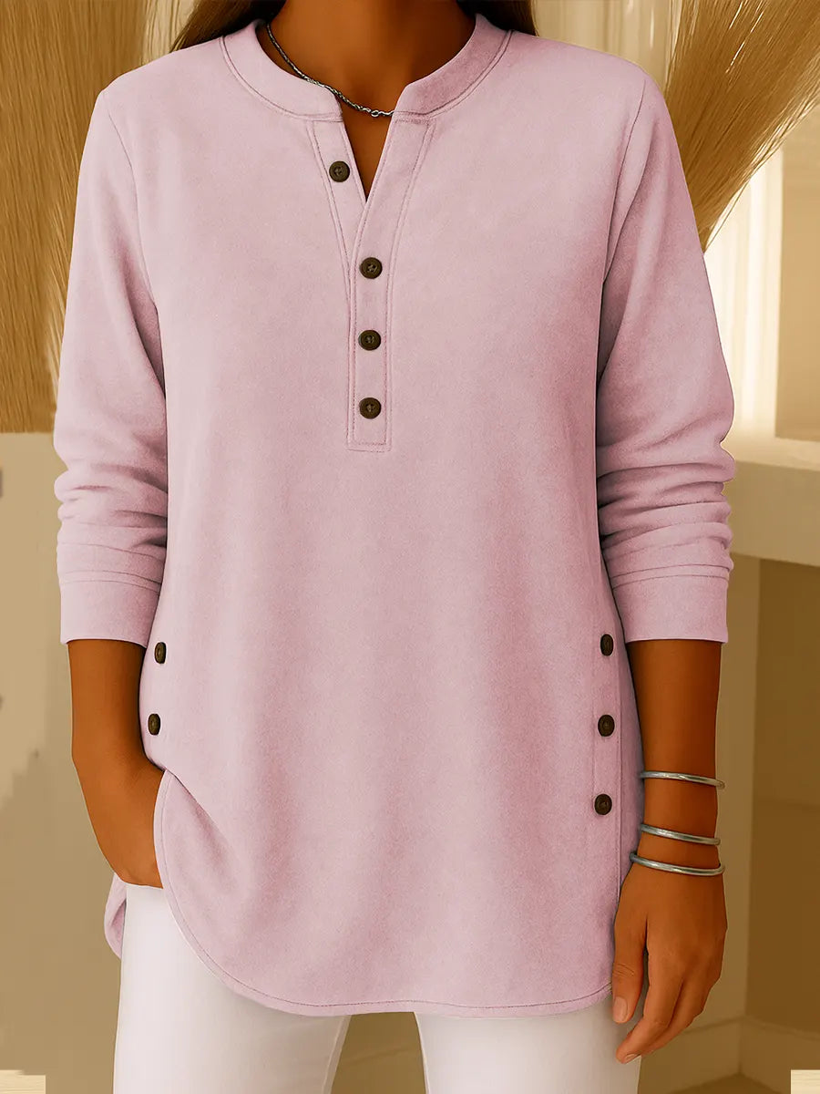 Women's Solid Color V-neck Long Sleeve Casual Loose Suede Sweater Top