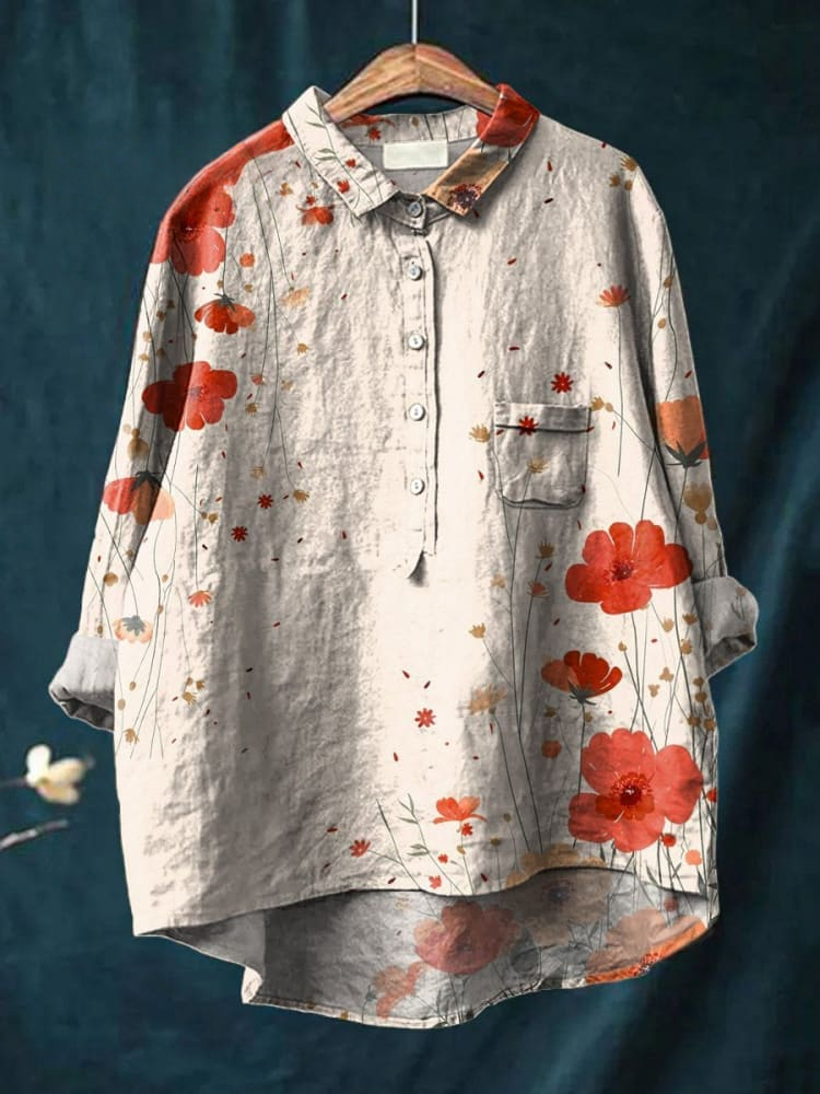 Watercolor Poppy Floral Art Pattern Printed Women's Flowy Dress