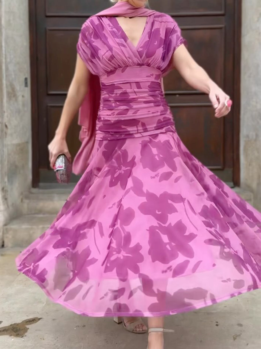 Women's Elegant Floral Print Corset Dress