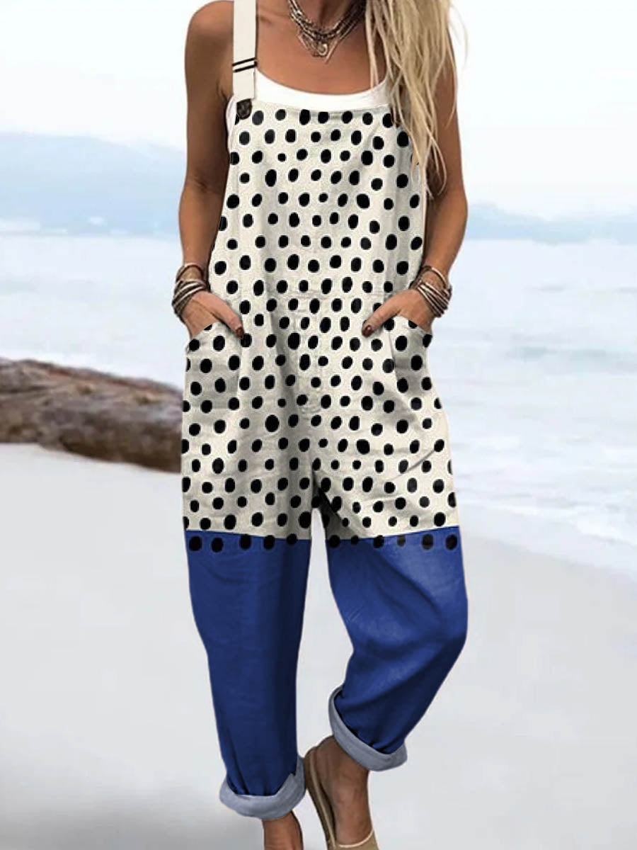 Women's Abstract Dot Pattern Art Print Casual 100% Cotton Wide Leg Jumpsuit