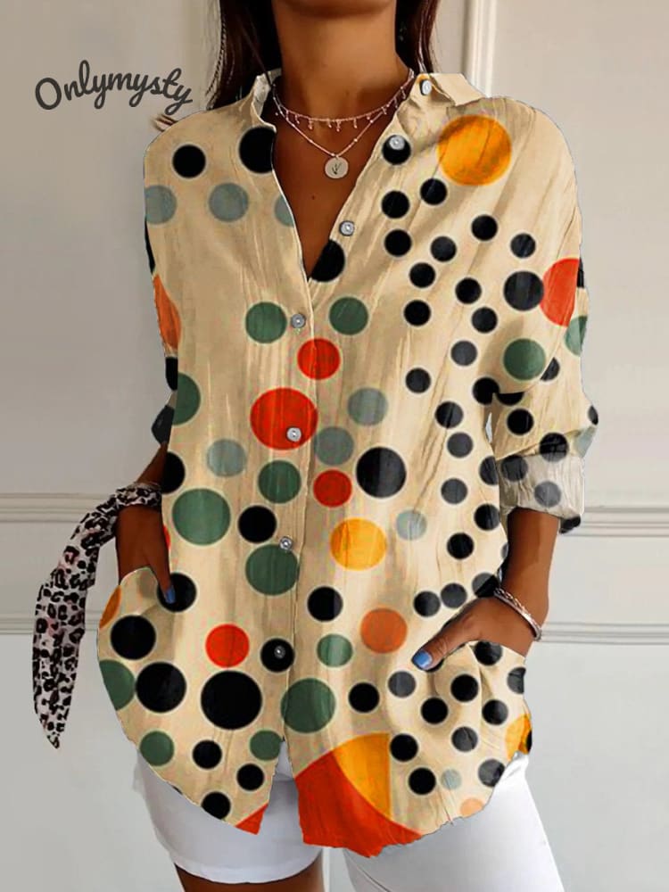 Women's Minimalism Abstract Geometry Retro Art Print Casual Cotton Shirt