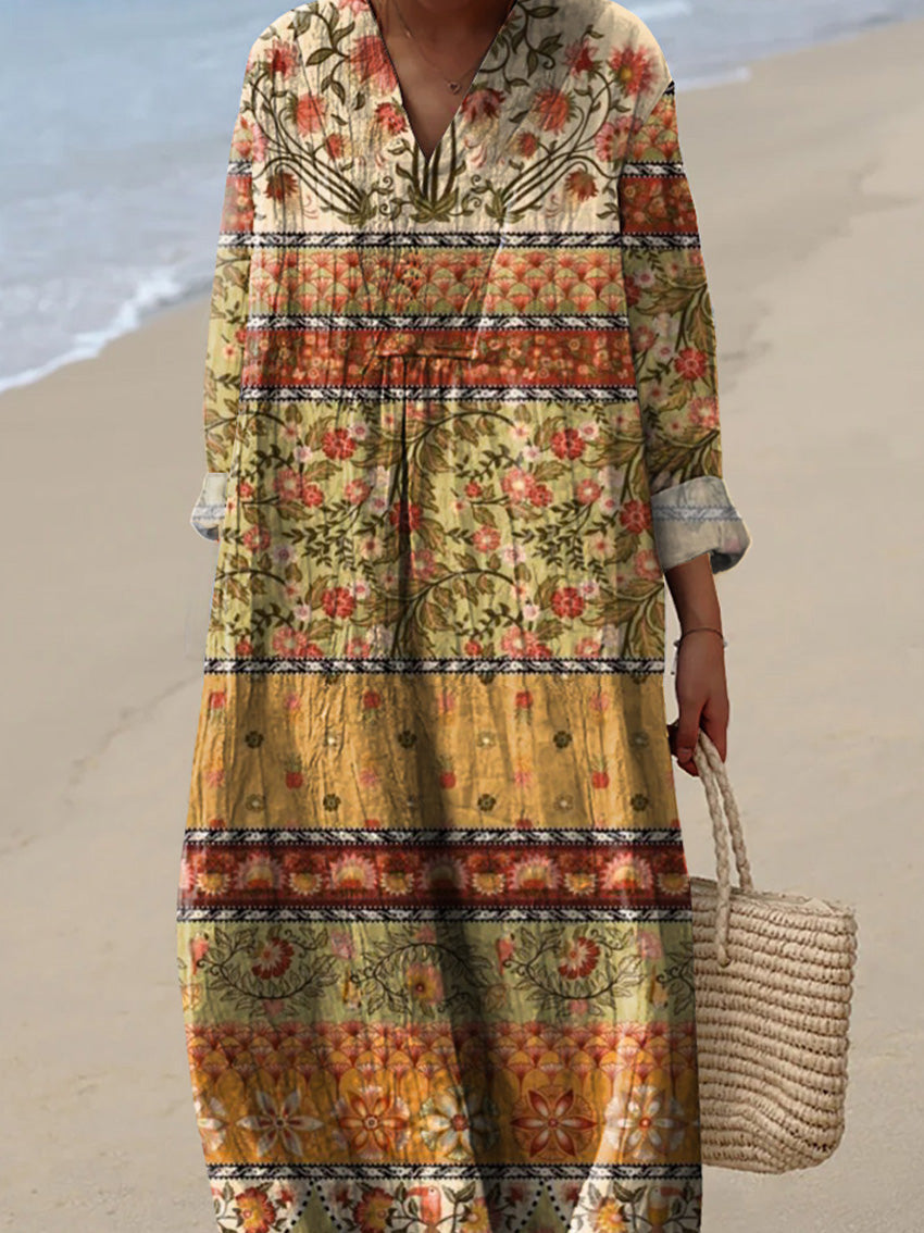Vintage Ethnic Floral Pattern Printed Women's Dress