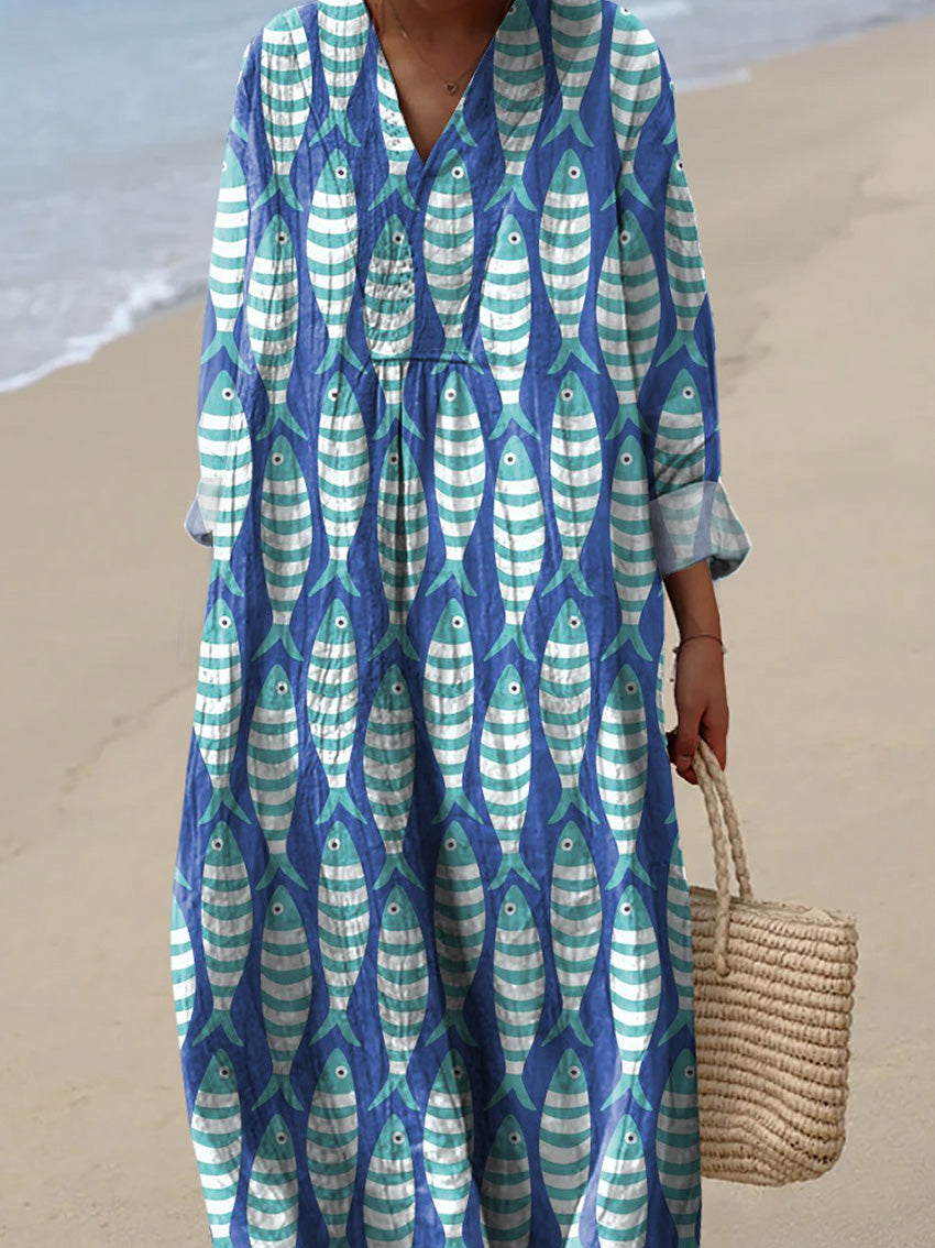 Sardine Fish Repeat Pattern Printed Women's Dress