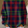 Women's Vintage Plaid Art Print Casual Waffle Henry Collar Sweatshirt