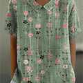 Women Cotton Linen Tops Summer Floral Print Casual Boho Short Sleeve Lapel T Shirt Loose Blouse Tunic 2025