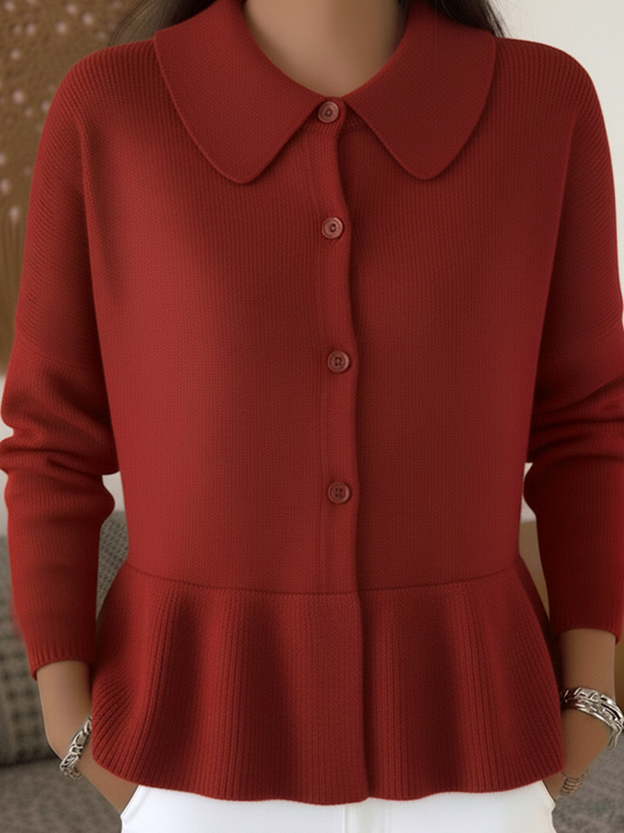 Women's Retro Peter Pan Collar Ruffled Hem Sweater