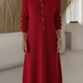 Classic Polo Collar Button Solid Color Knitted Midi Dress