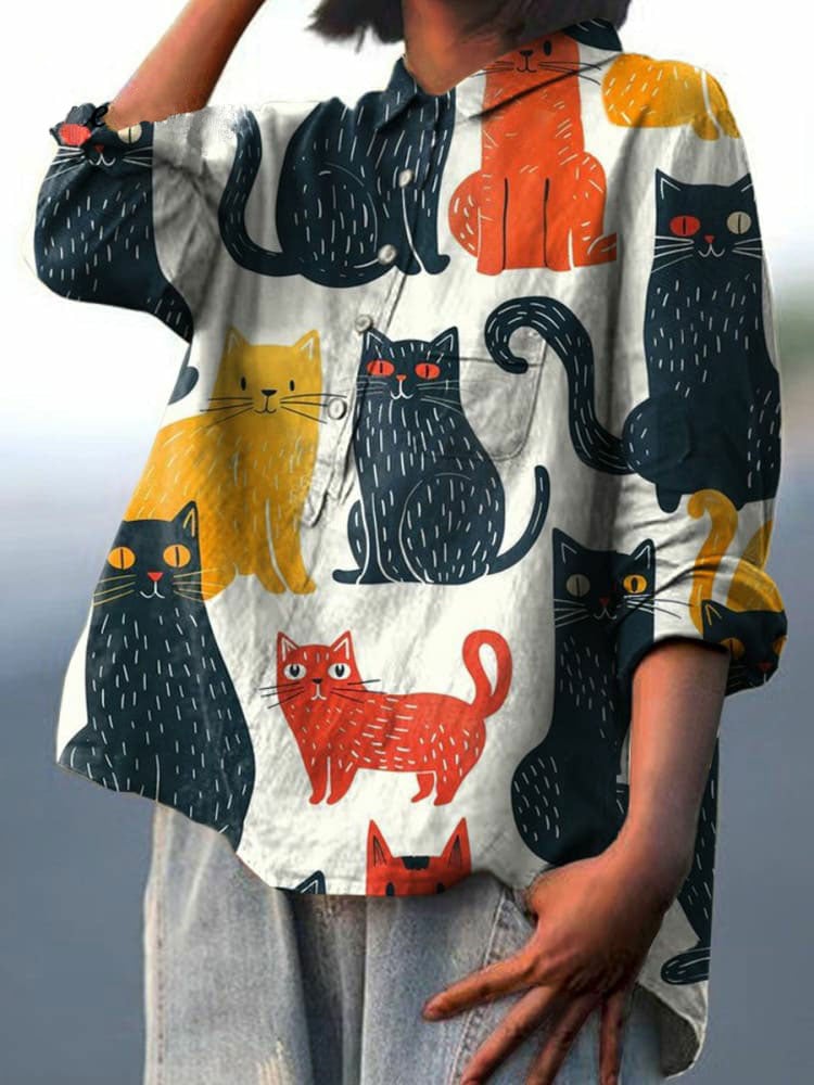 Women's Cat Print Casual Shirt
