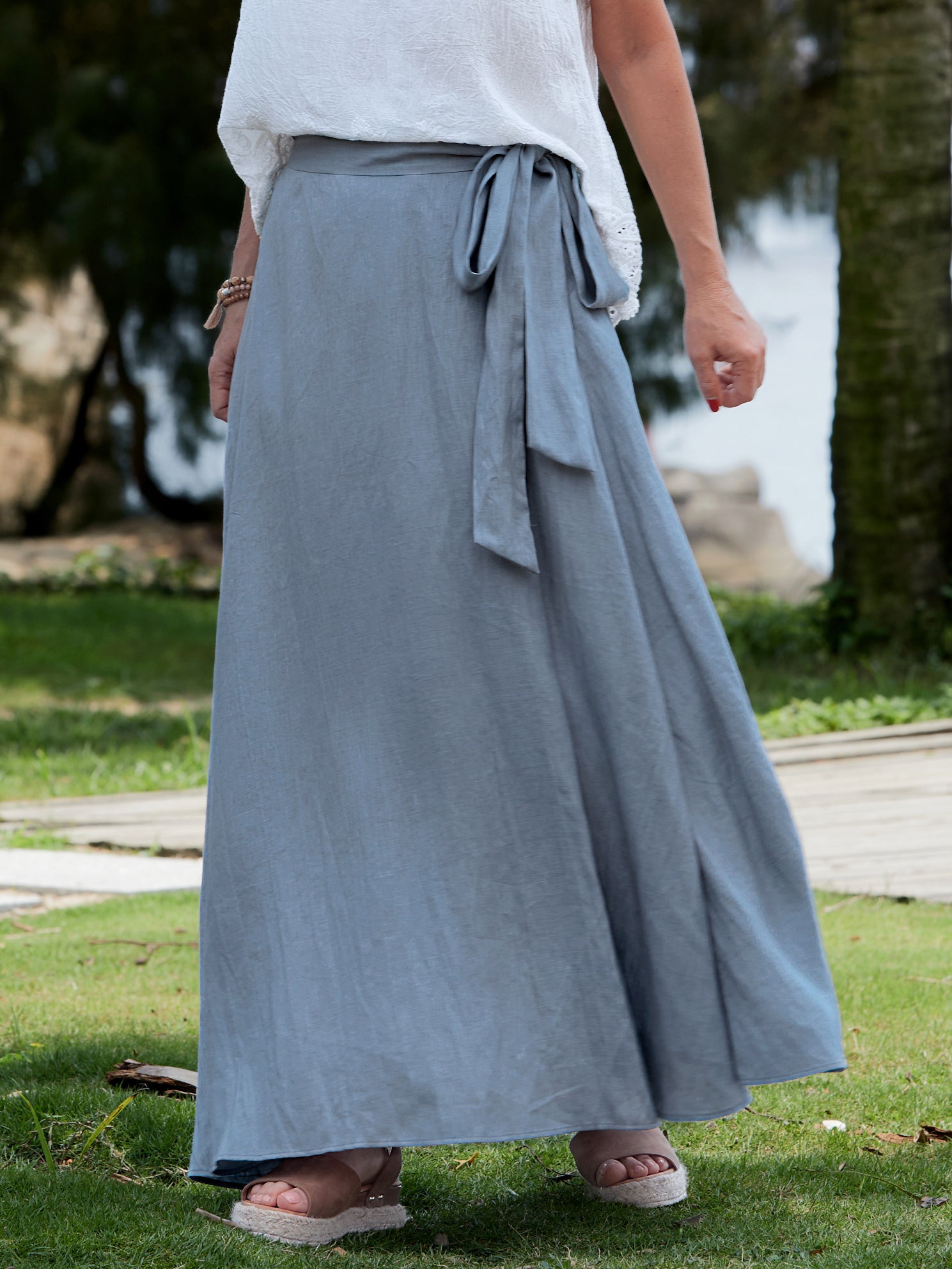 Women's 100% Linen Wrap Maxi Skirt