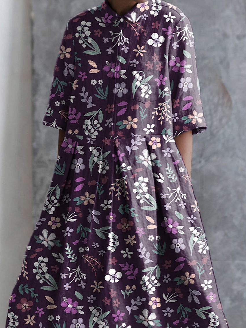 Midsummer Night Meadows Floral Pattern Printed Women's Pocket Cotton Dress