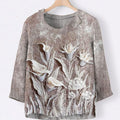 Botanical Floral Art Print Women's Linen Lapel Shirt