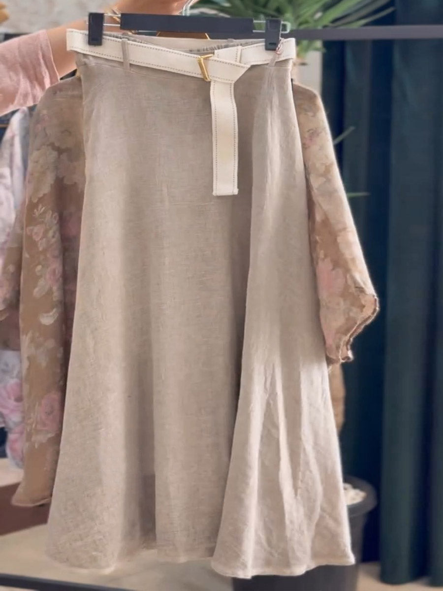 Women's Solid Color High Waist Casual Linen A-Line Skirt