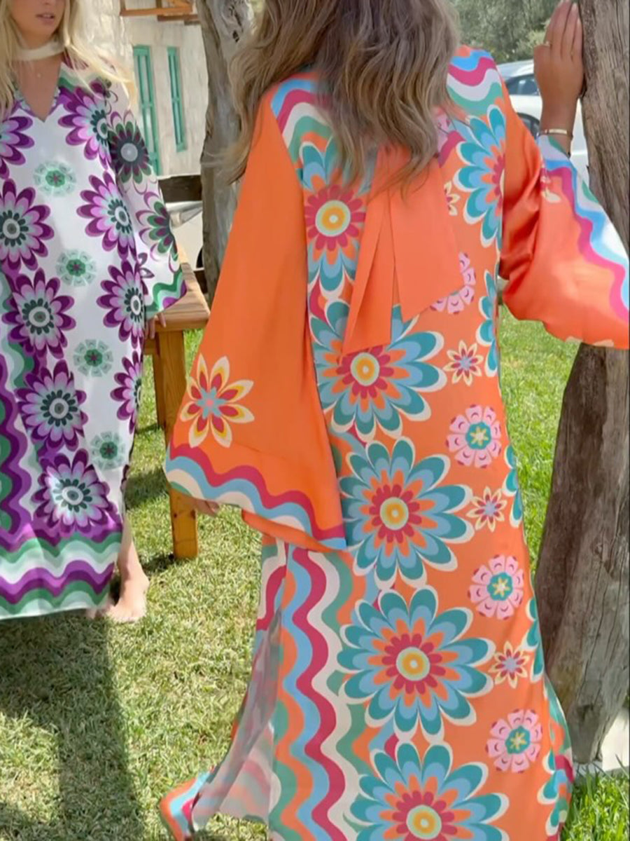 Women's Floral Print Loose Kaftan Dress