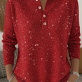 Women's Shiny Henley Neck Solid Color Sweater Top