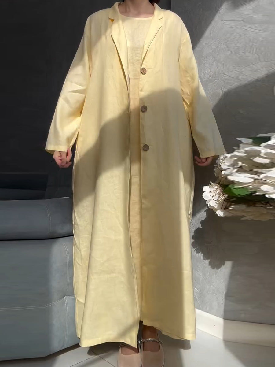 Women's Solid Color Casual Cotton Cardigan Round Neck Sleeveless Vest Dress Two-Piece Set