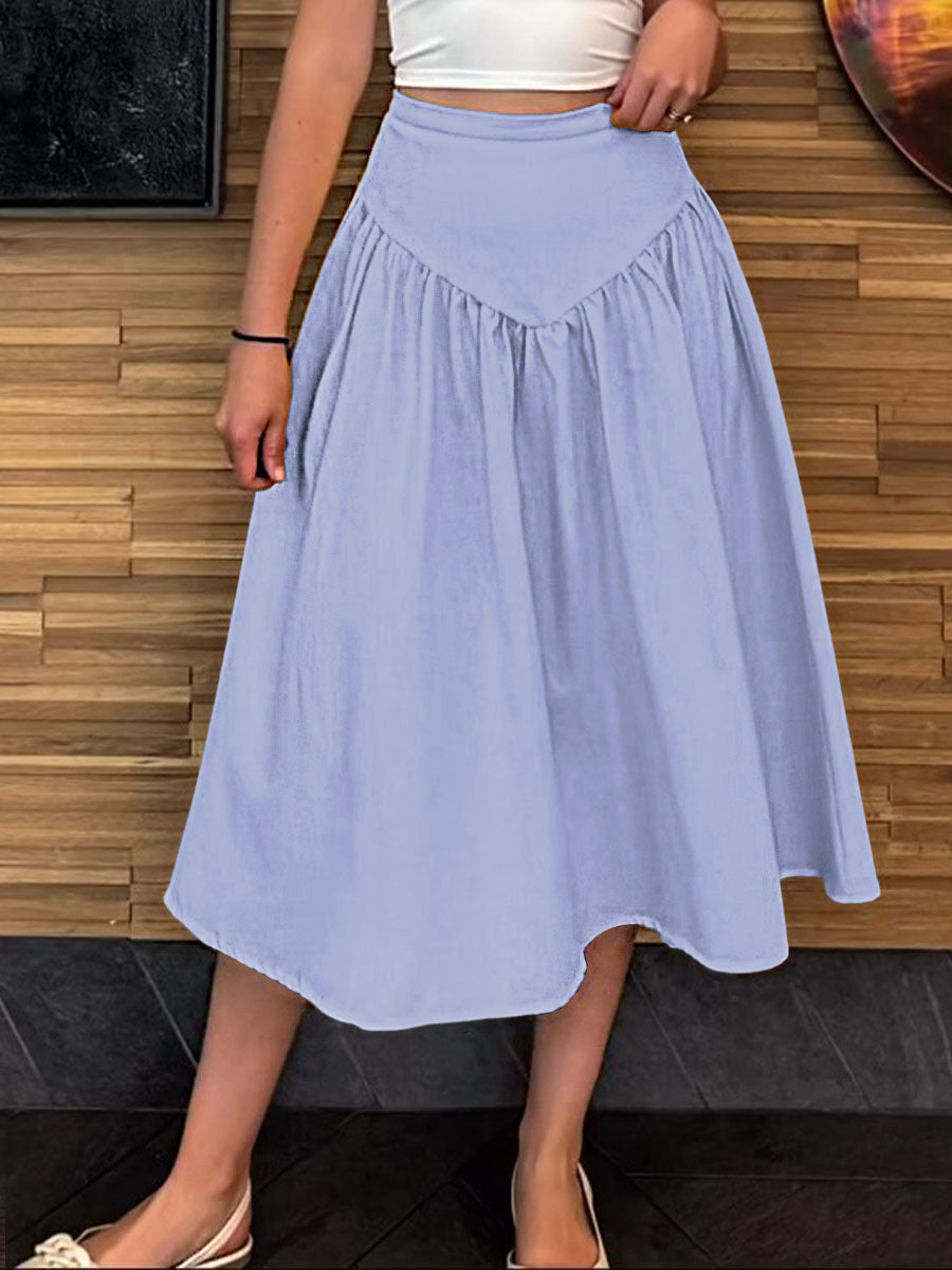 Women's Solid Color High Waist A-Line Cotton Skirt