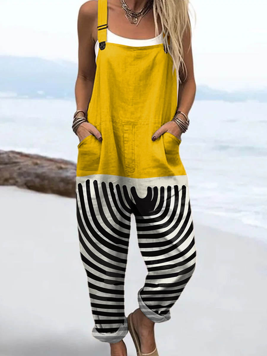 Women's Abstract Pattern Art Print Casual 100% Cotton Wide Leg Jumpsuit