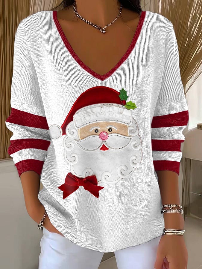 Women's casual Christmas knitted V-neck top