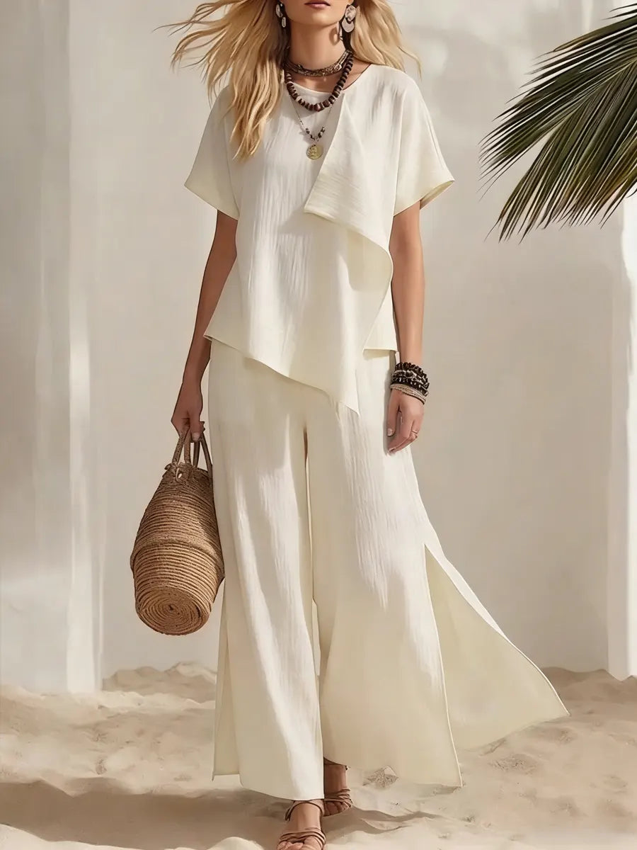 Women's Casual Vacation Style Irregular Cut Cotton-linen Set