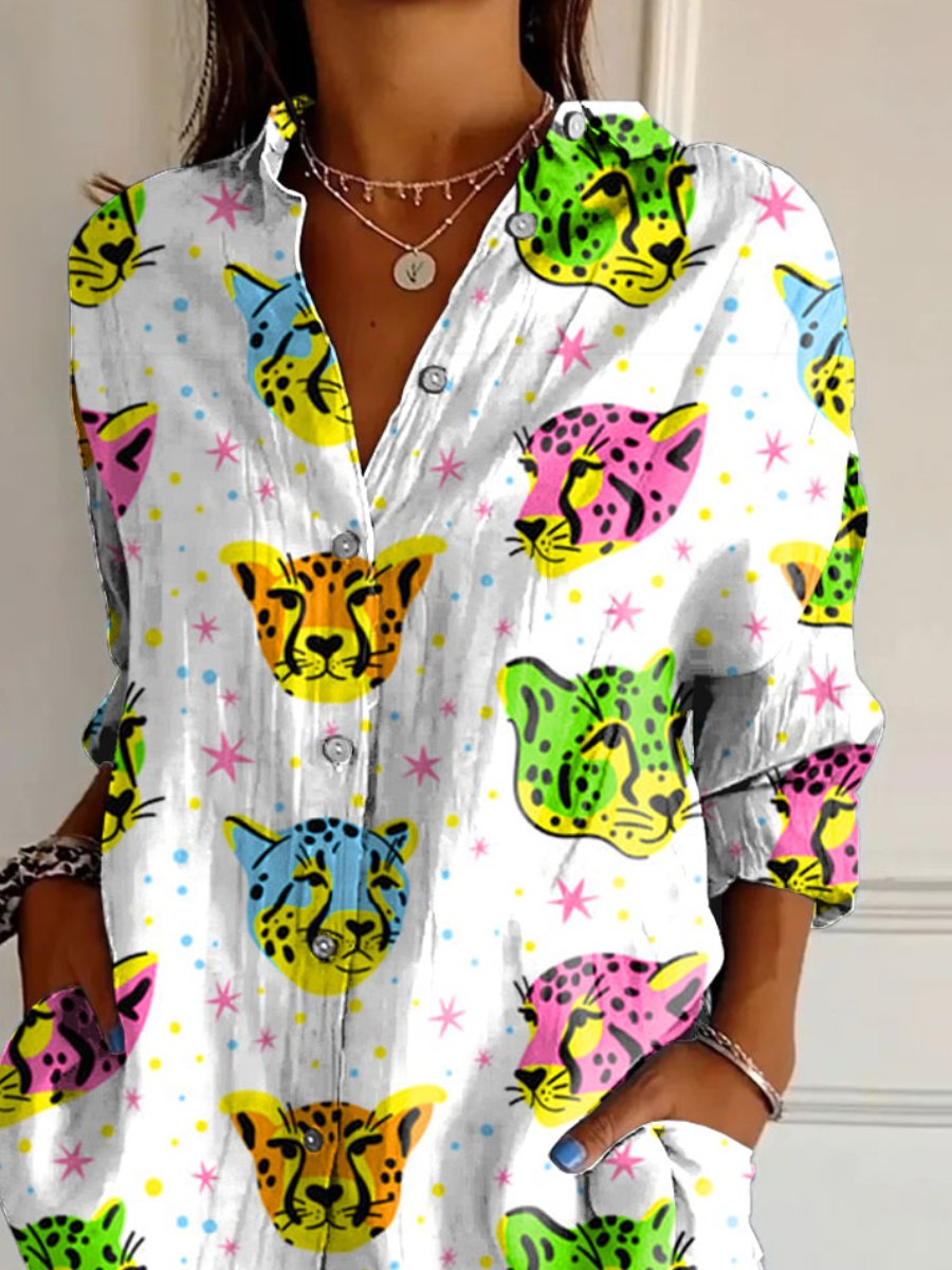 Women's Leopard Print Casual Cotton Shirt