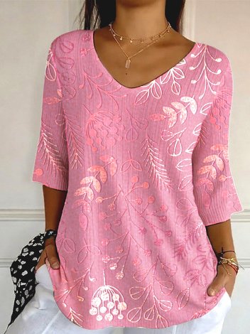 Vintage Floral Crew Neck Long Sleeve T-shirt