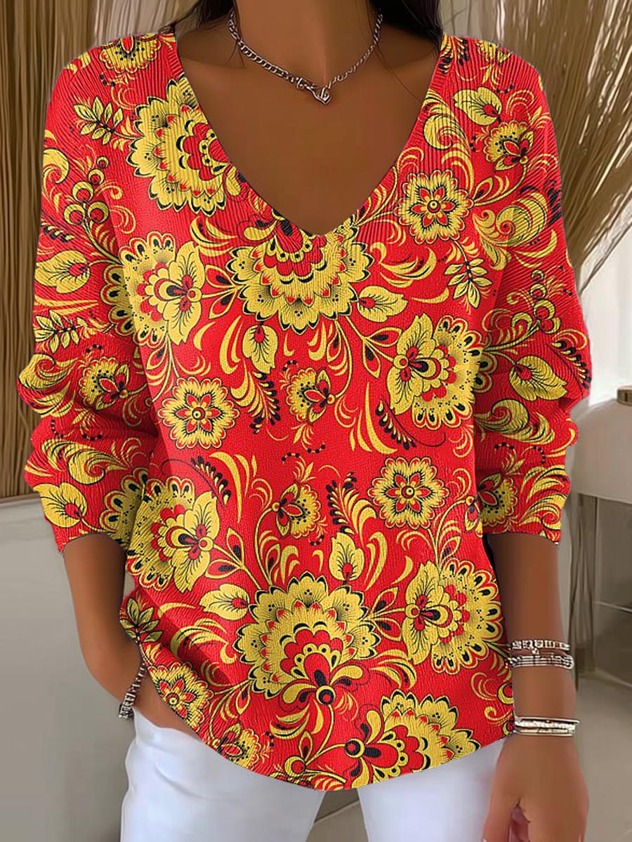 womens-vintage-floral-art-print-casual-pullover-sweater-b5j7