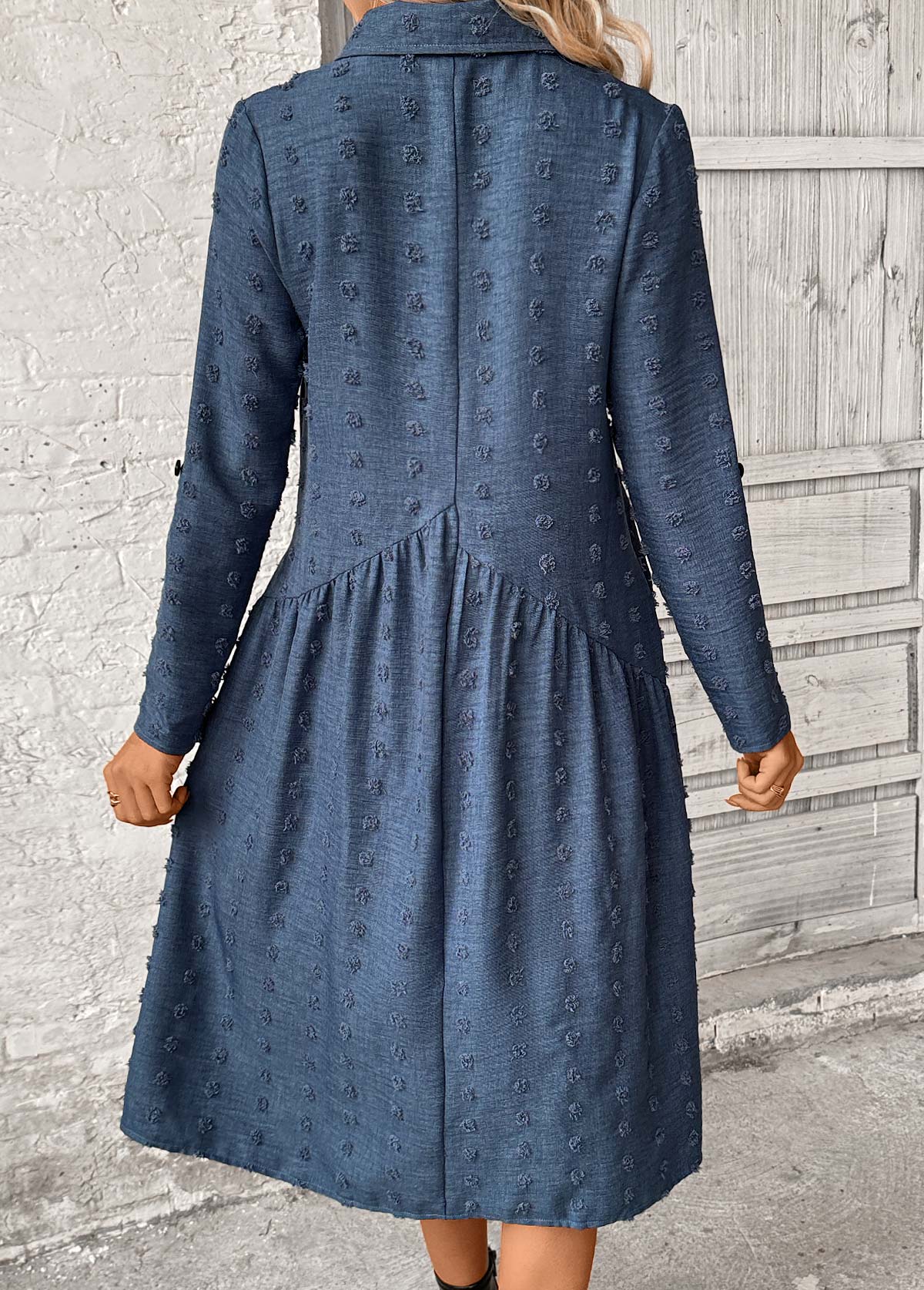 Denim Blue Patchwork A Line Long Sleeve Dress