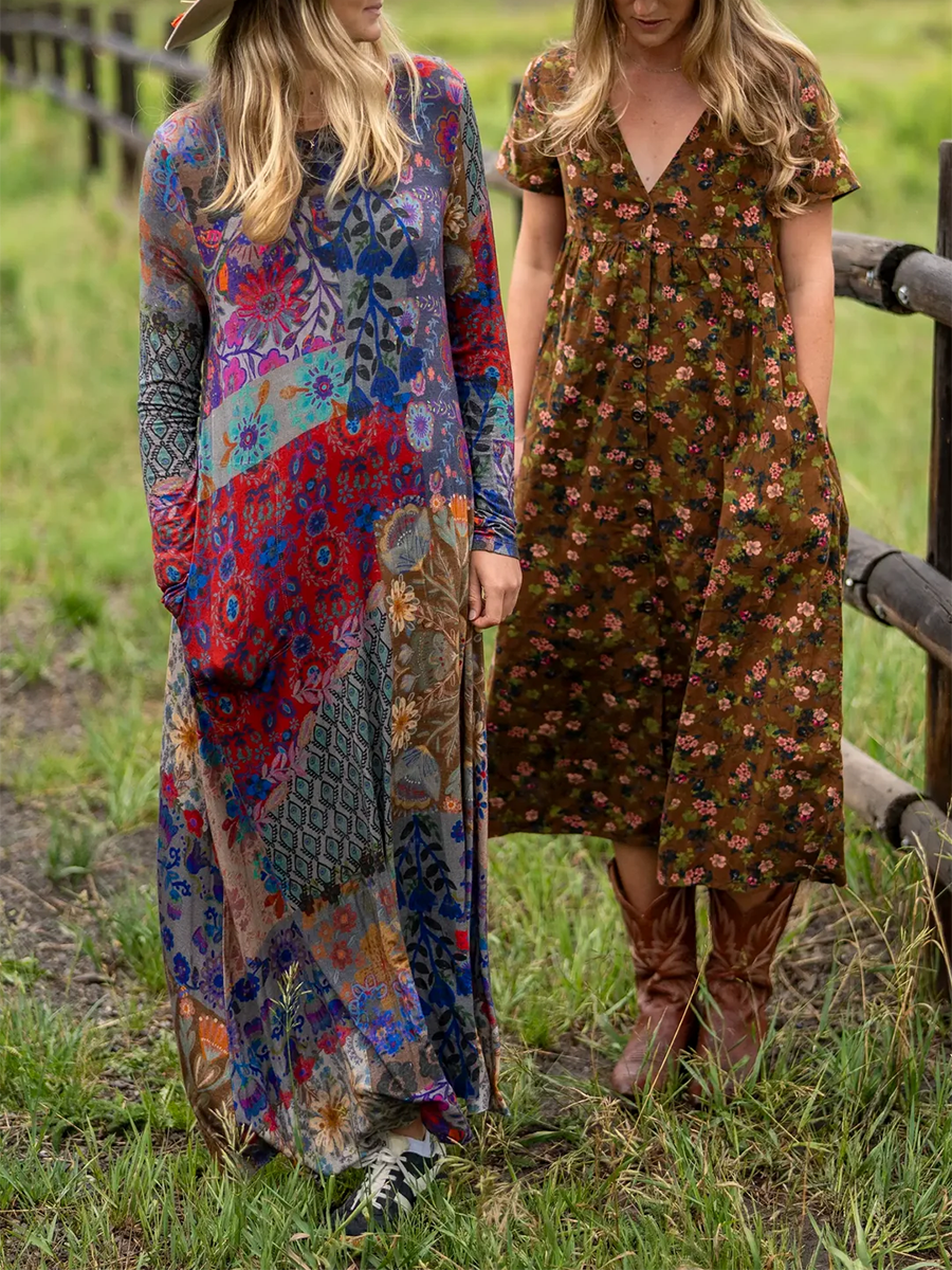 Women's Boho Floral Print Stretch Dress