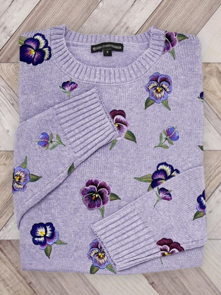 Strickpullover mit Vintage-Blumenmuster