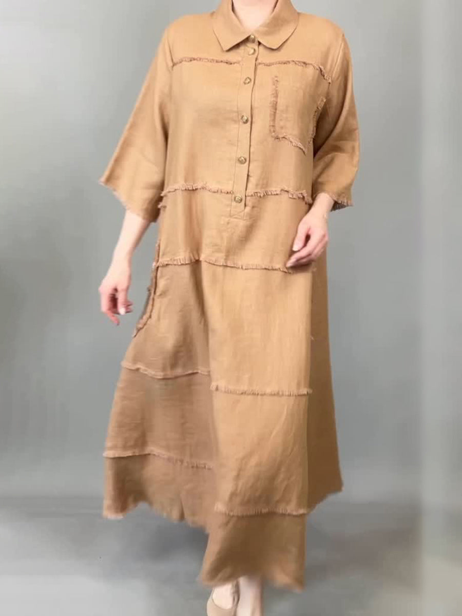 Women's Tassel Pocket Linen Shirt Dress