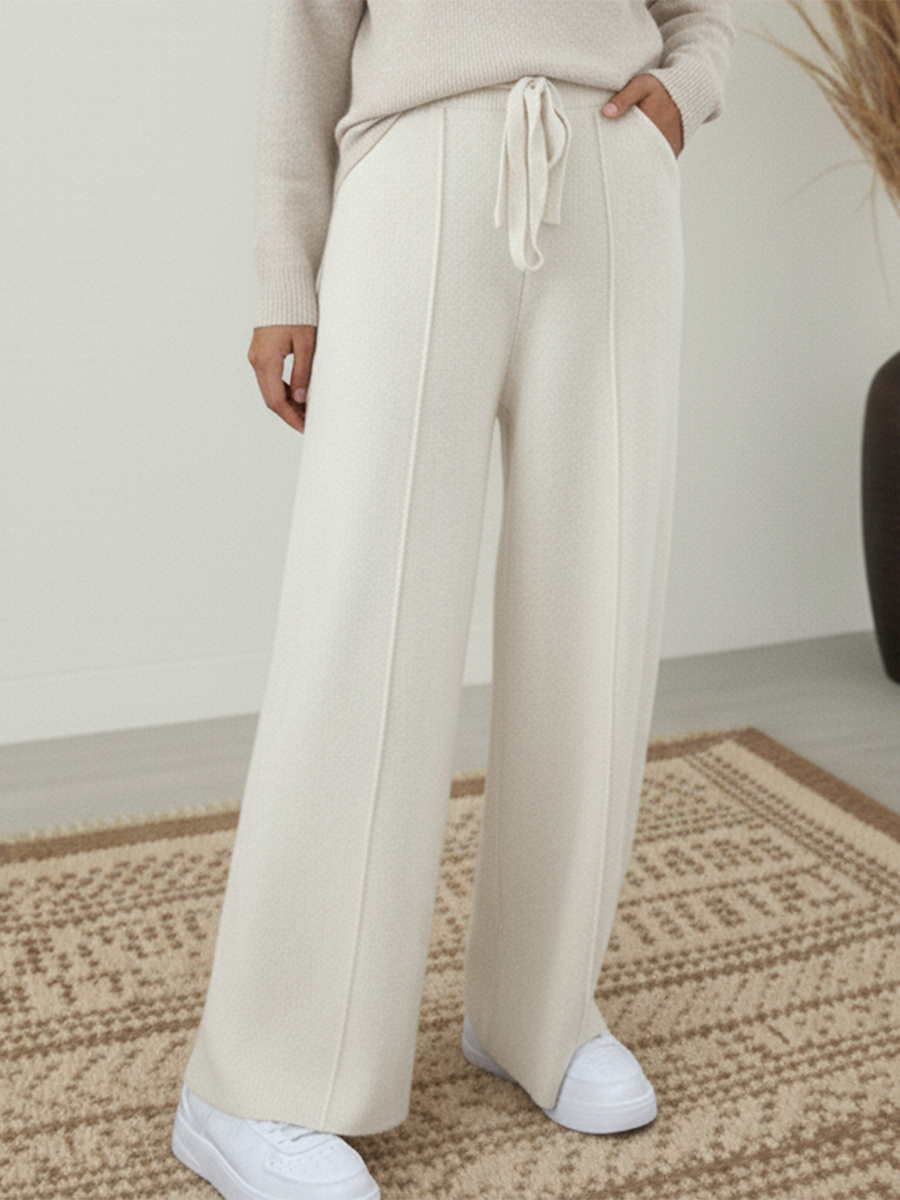 Cozy Thickened Knit High-waist Drape Straight-leg Pants
