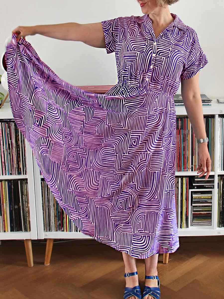 Women's Geometric Print Lapel Short Sleeve Casual Cotton Dress