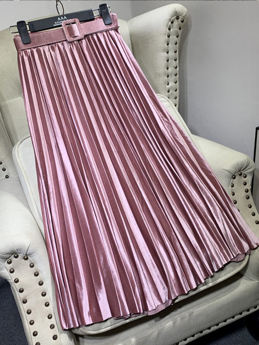 Women's Elegant Velvet Pleated Skirt