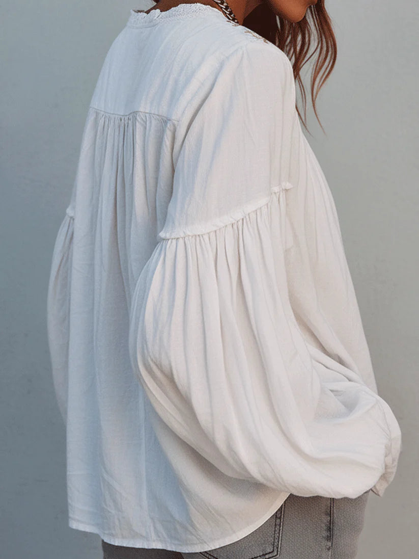 Women's Retro Floral Pattern Art Casual Cotton Linen Shirt